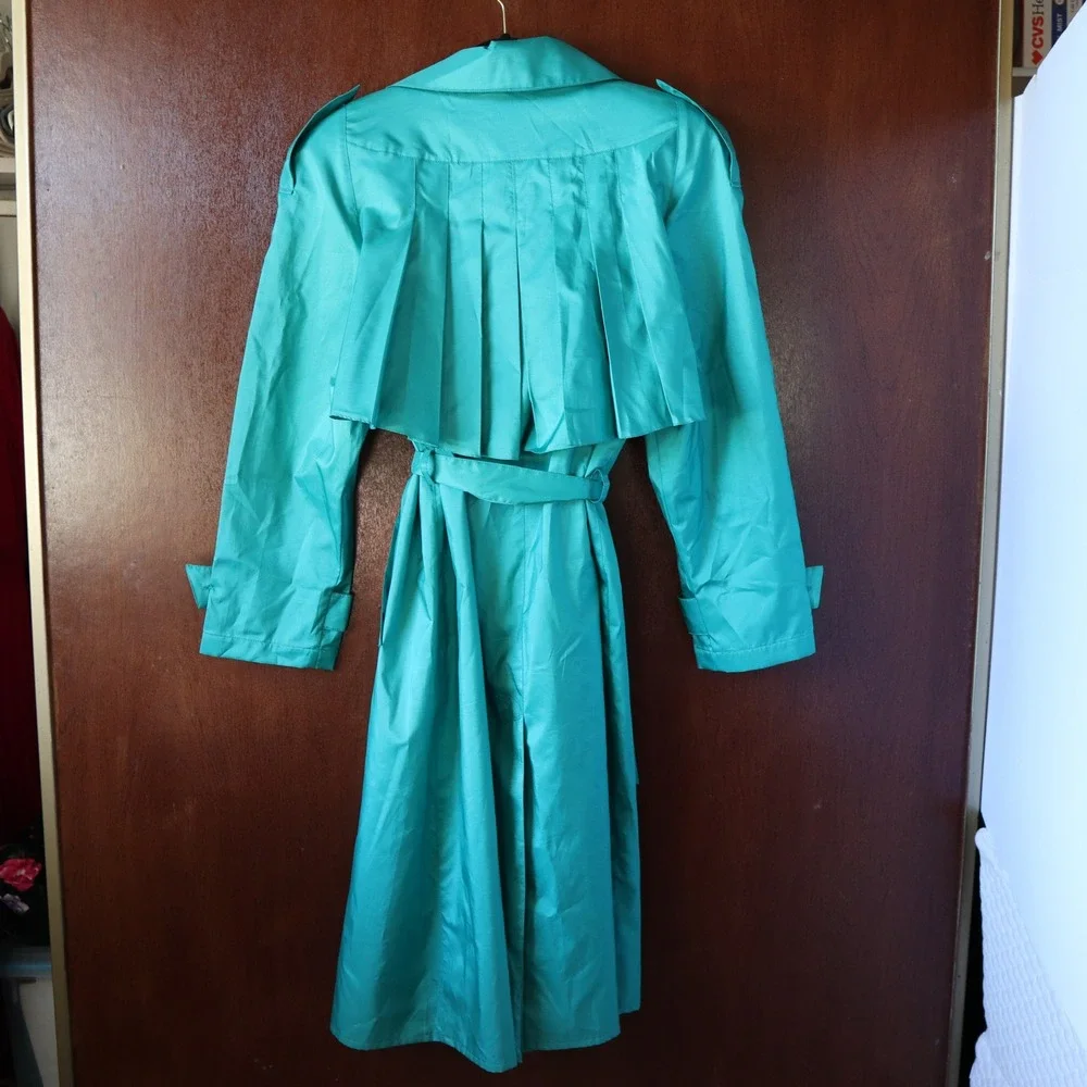 British Mist Vintage ALORNA Teal Women's Raincoat‎ Trench Coat Belted Size 15/16